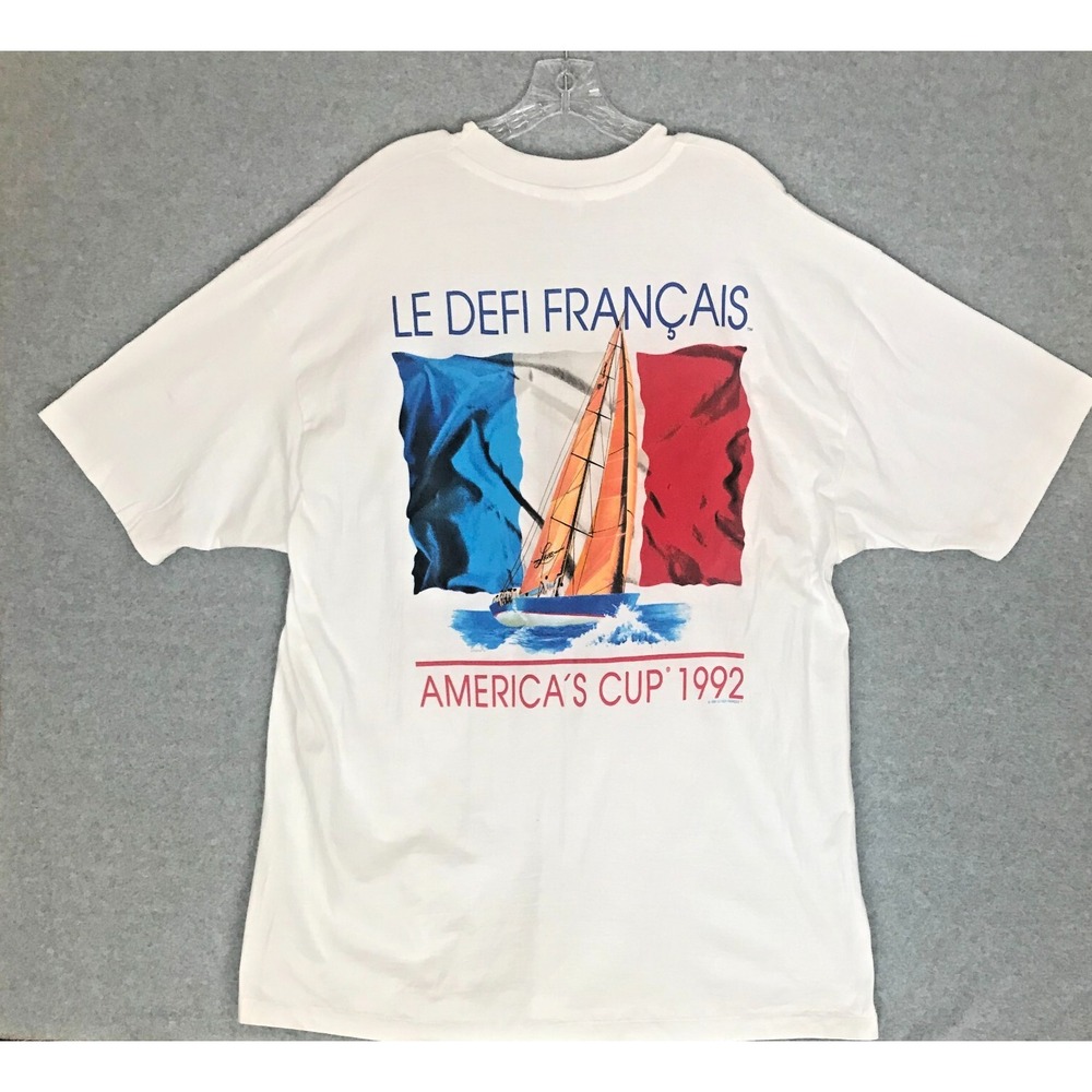 Vintage 1992 LE DEFI Francais America's Cup T-Shirt XXL White Single Stitch
